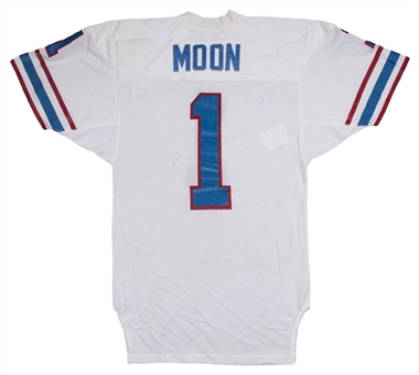 1984 Warren Moon Game Used Houston Oilers Rookie Season Road Jersey Photo Matched To 12/9/1984 & 2 Signed Magazine Covers (Equipment Manager LOA & PSA/DNA)